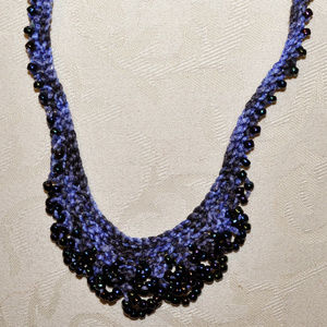 Handmade Purple Knitted Necklace with Beads